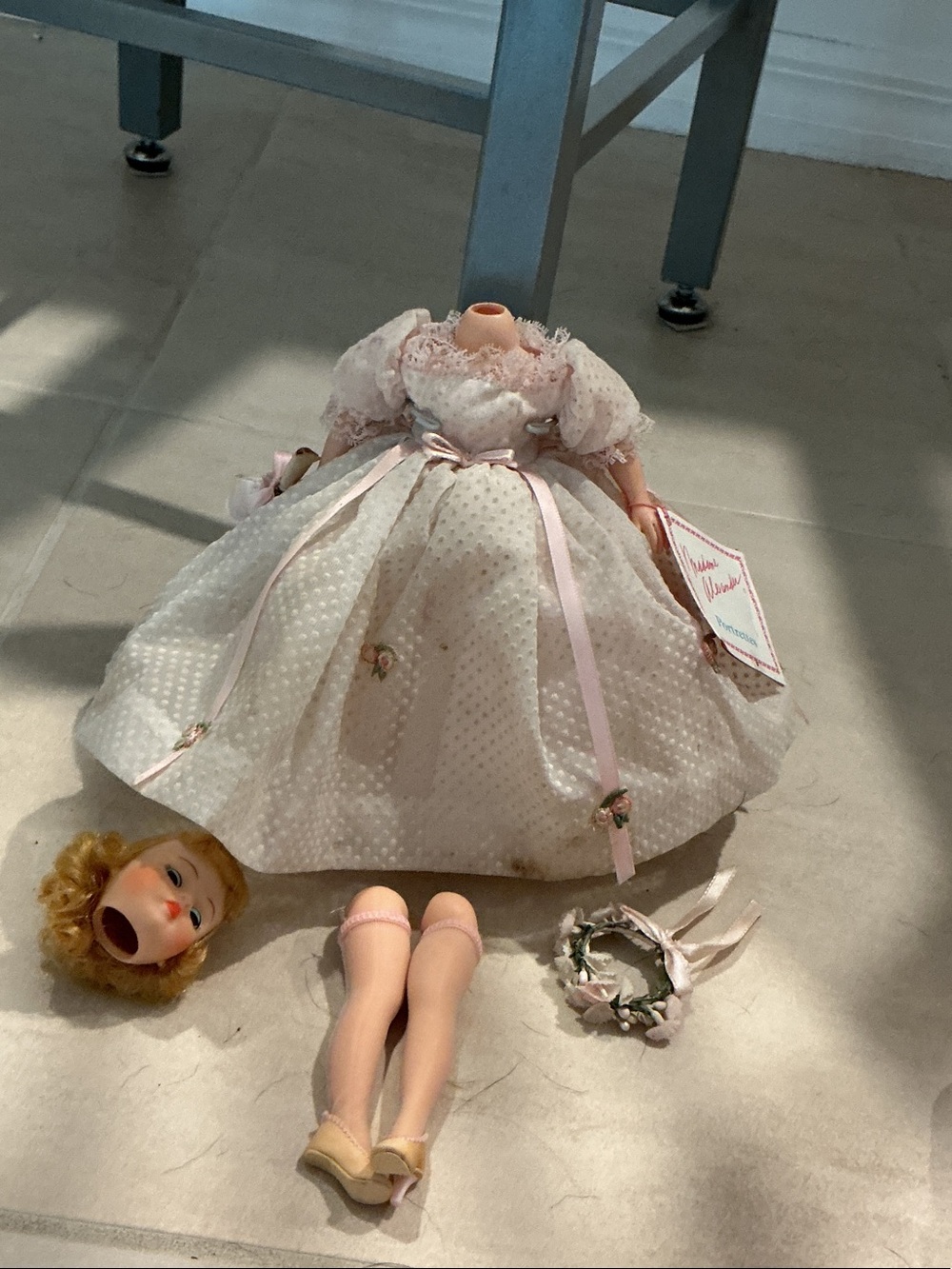 Pink Floral Lace Doll Dress with Matching Accessories